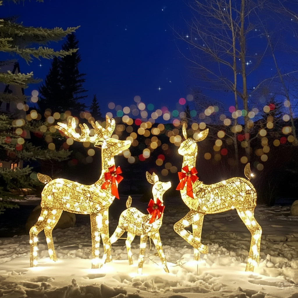 Golden Christmas Reindeer Set – 3-Piece LED Holiday Decoration