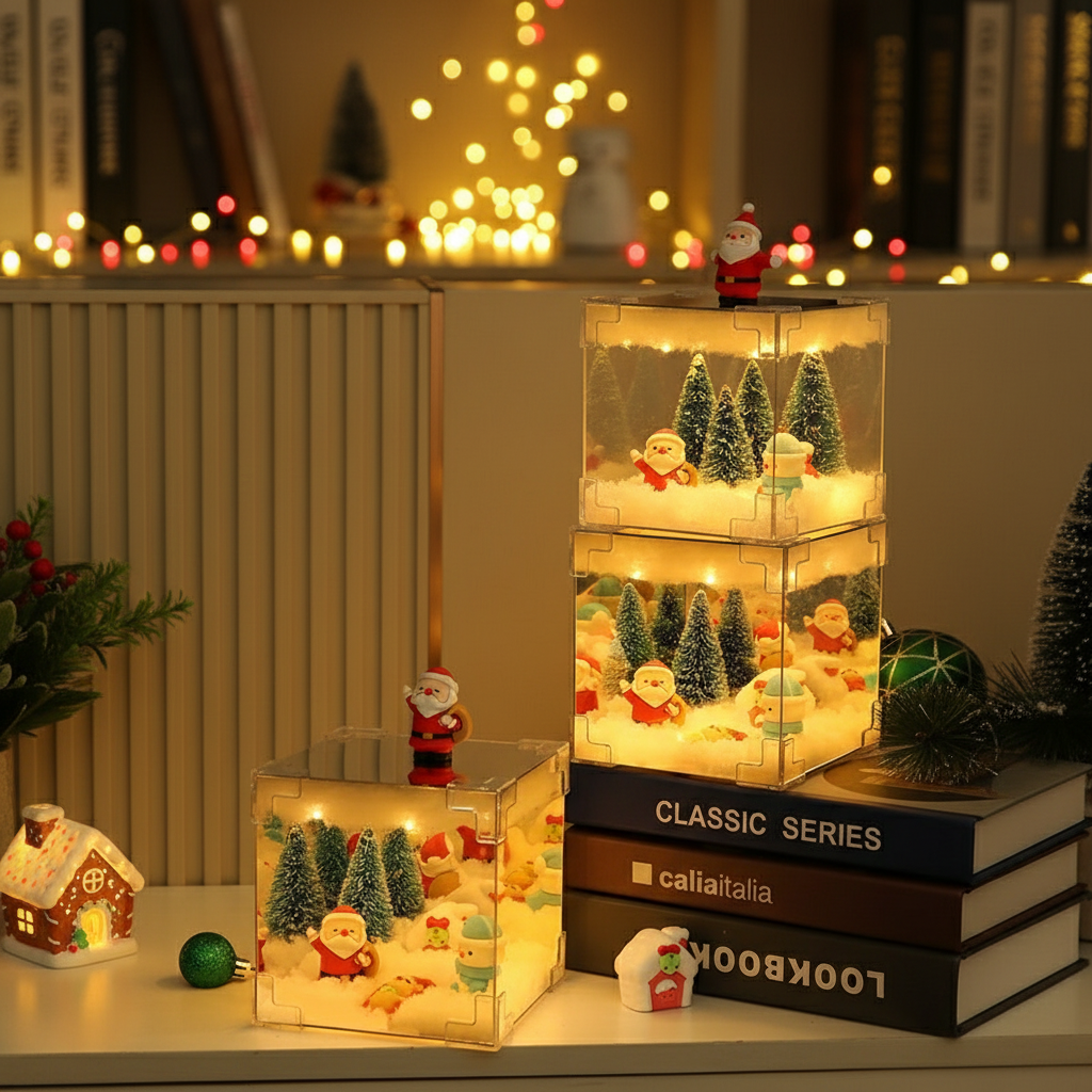 Christmas Cube LED Night Light – DIY 3D Snowman & Santa Holiday Decoration