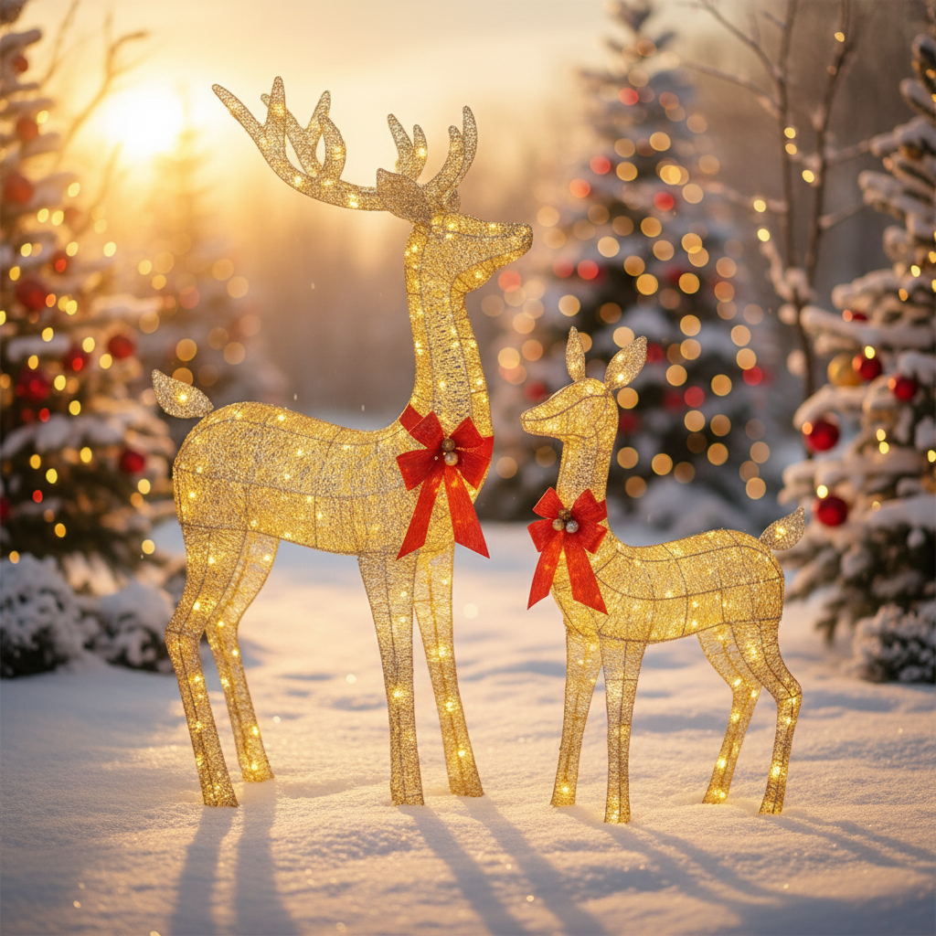 Golden Christmas Reindeer Set – 3-Piece LED Holiday Decoration