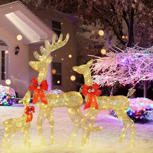 Golden Christmas Reindeer Set – 3-Piece LED Holiday Decoration