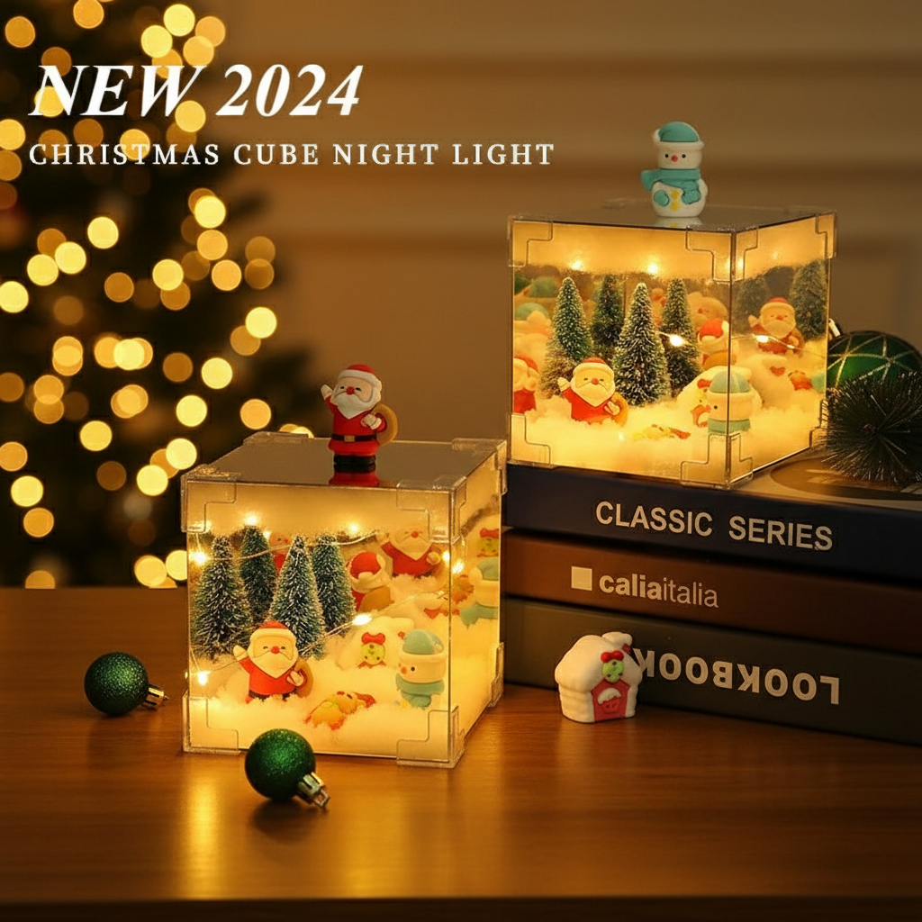 Christmas Cube LED Night Light – DIY 3D Snowman & Santa Holiday Decoration