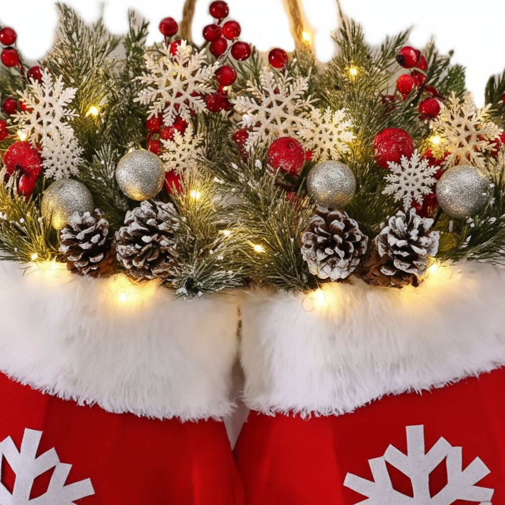 LED Christmas Flower Basket – Warm Light Holiday Table Decoration