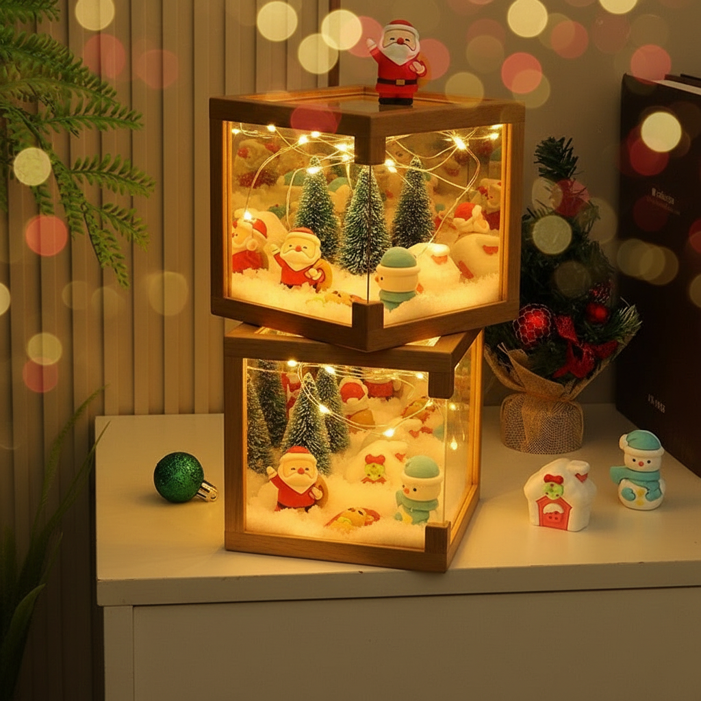 Christmas Cube LED Night Light – DIY 3D Snowman & Santa Holiday Decoration
