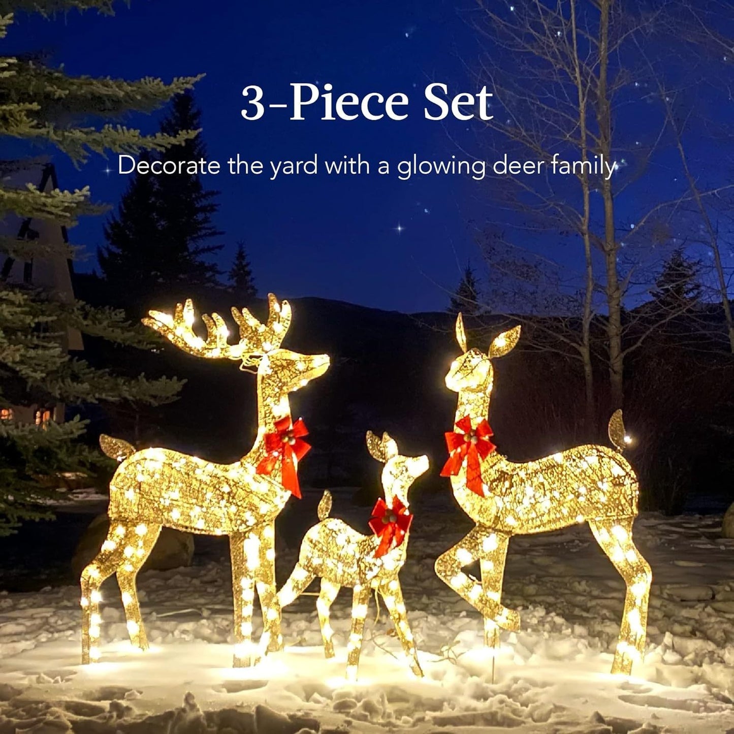 Golden Christmas Reindeer Set – 3-Piece LED Holiday Decoration