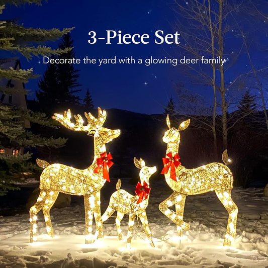 Golden Christmas Reindeer Set – 3-Piece LED Holiday Decoration